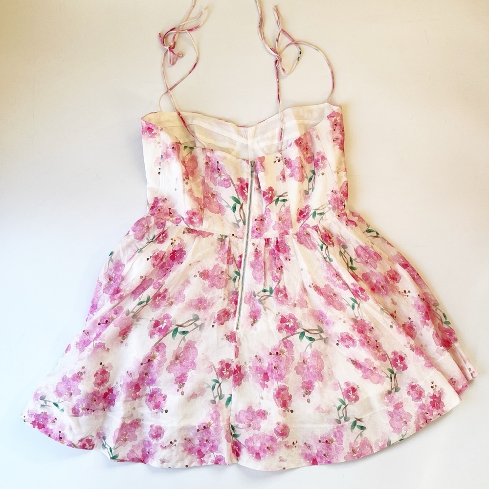 Bardot Elsie Floral Corset Mini Dress Pink Ramie Tie Strap Size 8 - Picture 7 of 16